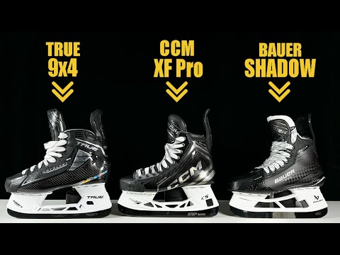 Видео: Обзор хоккейных коньков Bauer Supreme Shadow против True Catalyst 9X4 против CCM Tacks XF Pro.