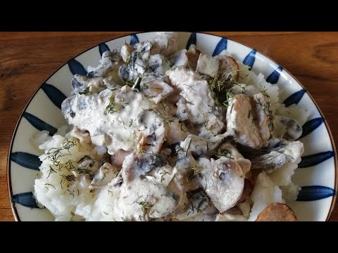 Видео: АСМР ИТИНГ 😋 КУРОЧКА С ГРИБАМИ В СЛИВОЧНОМ СОУСЕ 👍😁