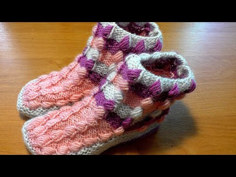 Видео: Носочки   на  2  спицах  " объемный  миндаль  "
