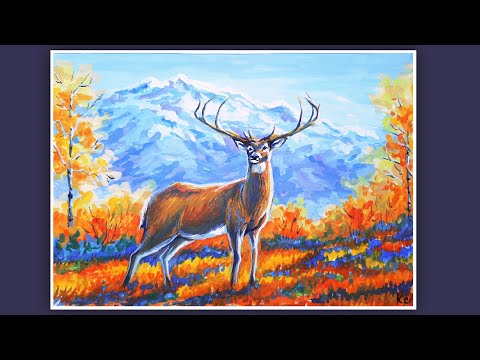 Видео: ОСЕНЬ В ГОРАХ. РИСУЕМ ОЛЕНЯ. КАК НАРИСОВАТЬ ОСЕННИЙ ПЕЙЗАЖ. РИСУЕМ ОСЕНЬ ГУАШЬЮ ПРОСТО.МАСТЕР-КЛАСС