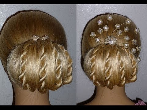 Видео: Причёска на выпускной, вечерняя/свадебная причёска Пучок из волос на средние, длинные волосы