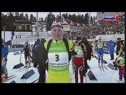Видео: БИАТЛОН. ЧМ 2011. Ханты-Мансийск. Женщины. Гонка преследования 10 км. (Спорт 1). 06.03.2011. 1080i.