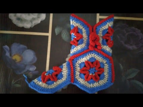 Видео: Вяжем сапожки из шестиугольников крючком. Часть первая.  Мотив "Цветочек".
