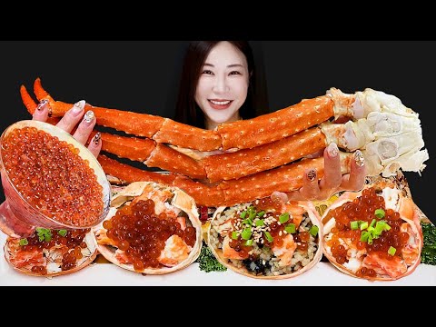 Видео: Salmom Roe+Gigant King Crab🦀 Соевые соусы Маринированный король Crab MUKBANG