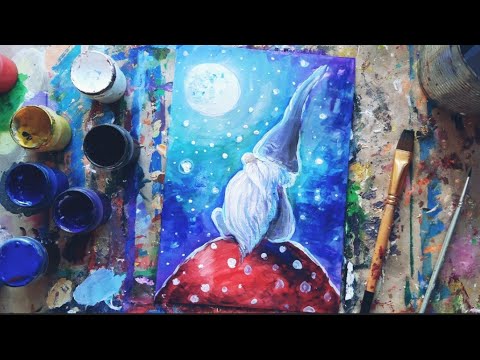 Видео: ГНОМ |Ночь и мухоморы|Гуашь🎨Рисуем сказки