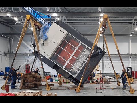 Видео: Такелажные работы Выгрузка, перемещение, установка двух прессов массой 24 и 56 тонн.