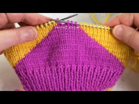 Видео: Интарсия #2, вязание блоков по диагонали с подъёмом на 1 петлю и фиксация нити для нового блока.