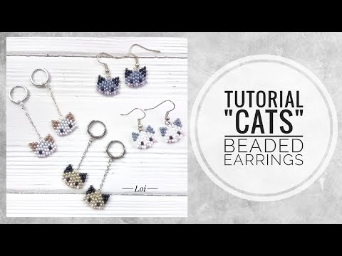 Видео: #МК - Серьги "Кошки" из бисера | Кирпичное плетение | #Tutorial - Beaded earrings "Cats"