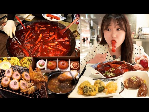 Видео: Мукбанг в корейском универмаге😋Вырезка Тонкацу, Токпокки, Традиционные десерты и чай🍵