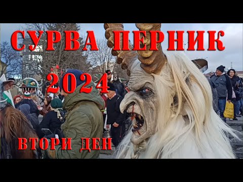 Видео: Сурва Перник 2024 - втори ден/кукери 👍Surva  Pernik 2024 - two day /kukers