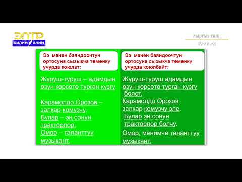 Видео: 10-класс | Кыргыз тили | Баш мүчөнүн ортосуна сызыкчанын коюлушу. Алардын ээрчишүү нормалары