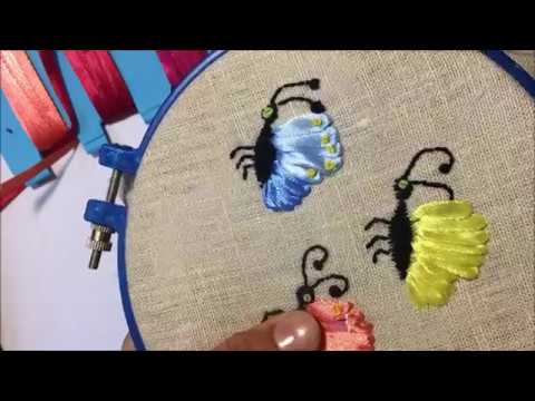 Видео: Бабочка вышитая атласными лентами лентами /  Embroidered butterfly satin ribbons ribbons