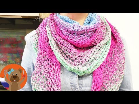 Видео: ХХL треугольный платок на весну с узором в сеточку | Просто и быстро для новичков | Вязание крючком