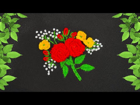 Видео: КАК ВЫШИТЬ РОЗЫ С РЕЛЬЕФОМ НА ЧЕРНОЙ ТКАНЬ