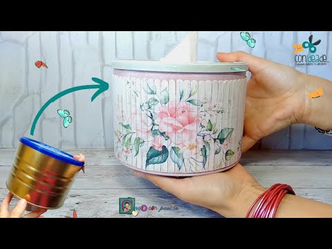 Видео: Рециркулирующая жестяная банка XL с декупажем, DIY TOILET PAPER ROLL HOLDER SHABBY CHIC, VINTAGE