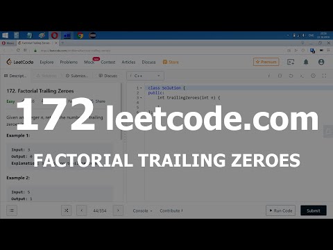 Видео: Разбор задачи 172 leetcode.com Factorial Trailing Zeroes. Решение на C++