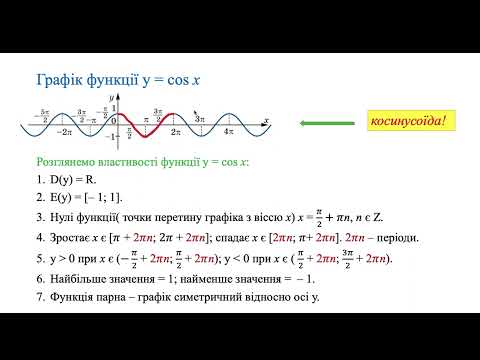 Видео: Властивості та графіки тригонометричних функцій