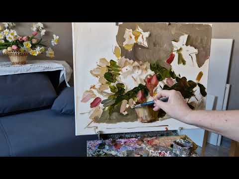 Видео: Весенние цветы. Живопись маслом.