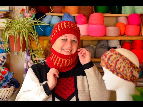 Видео: (повязка на голову и шею Marisita) Пошаговое вязание крючком.
