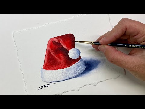 Видео: Рождественский урок по рисованию шапки Санты акварелью