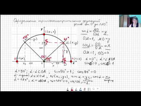 Видео: Определение тригонометрических функций углов  от 0 до 180 градусов