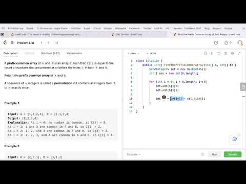 Видео: Алгоритмическая секция на Java. LeetСode 2657 Find the Prefix Common Array of Two Arrays (Medium).