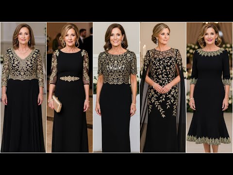 Видео: Шикарные чёрно-золотые платья для матери невесты | Гламурные образы, соответствующие возрасту, дл...