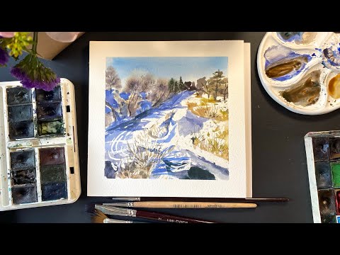 Видео: Рисуем весенний пейзаж с рекой. Акварельный скетч