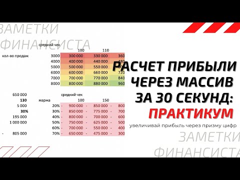Видео: Расчет прибыли в Excel за 30 секунд в зависимости от чека и маржи! Практикум по созданию массива.