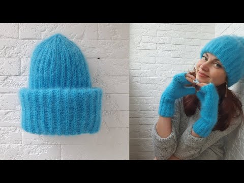 Видео: Шапка Такори №4. Узор"Пышная резинка или Английская резинка без накидов". Пряжа КидМохер и Ангора.