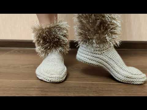 Видео: САПОЖКИ-НОСОЧКИ УНТЫ БЕЗ ОБРЫВА НИТИ. Вяжем вместе тапочки.