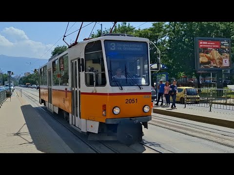 Видео: Sofia, Bulgaria ride on ČKD Tatra T6A2SF from МС "К. Величков" to гара "Захарна Фабрика"