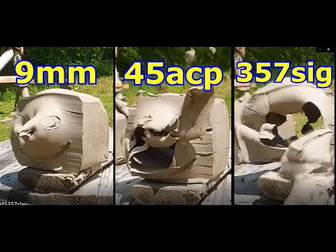 Видео: 9мм против 45acp против 357sig - ГЛИНЯНЫЕ БЛОКИ!!!