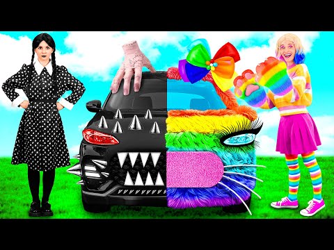 Видео: Радужная машина vs Черная машина Челлендж | Смешные Моменты от KiKi Challenge