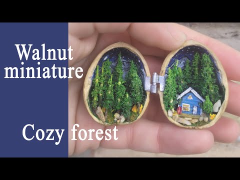 Видео: DIY Walnut miniature Cozy forest Miniature trees Мініатюра в горішку