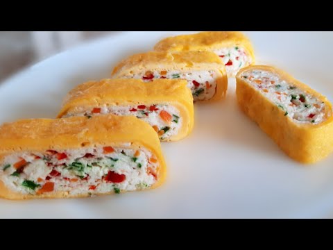 Видео: Яичный Ролл по Корейски!Рулет Яичный с овощами!Идеальная закуска за копейки!계란말이 Egg Roll
