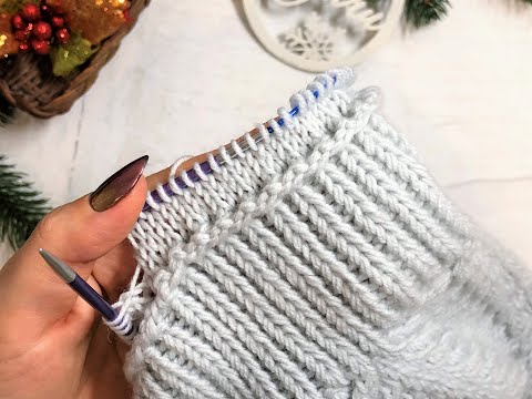 Видео: Вязанный подклад для шапки/ набор петель для резинки 1*1