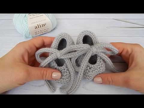 Видео: Пинетки балетки без шва на круговых спицах. Babybooties.