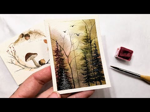 Видео: Сосны в тумане. Пошаговый рисунок. Как нарисовать акварелью осенний лес для начинающих.