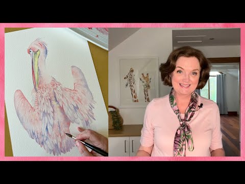 Видео: Акварельный пеликан. Различные техники работы с перьями.