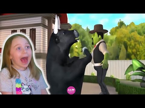 Видео: Бык наподдавал Соседу Френсису копытами в новом уровне Scary Stranger 3D: Unstopa-Bull Prank!