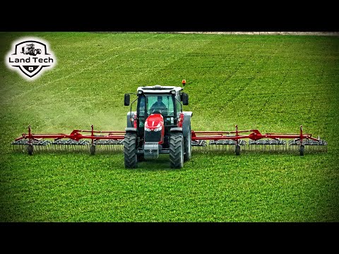 Видео: "Причесываем посевы" - трактор Massey Ferguson 6713 и борона Akzent 12 Aktywator!