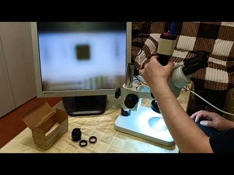 Видео: Оптические адаптеры масштабирования 1/3 (0.35х) и 1/2 (0.5х) к камере для микроскопа (тринокуляр).