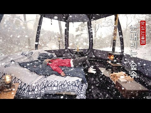 Видео: Романтический кемпинг один в глубоком лесу с сильным снегом ❄❄❄ · Снежный кемпинг · Camping Vlog