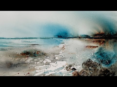 Видео: Урок по созданию атмосферного абстрактного морского пейзажа акварелью
