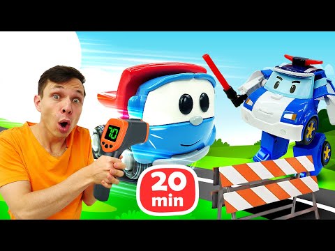 Видео: Грузовичок Лева - Дорожные работы и раскопки с игрушками Робокар Поли - Все серии подряд про машинки