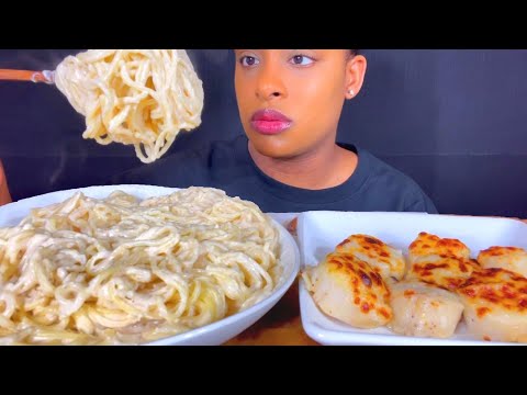 Видео: ASMR MUKBANG CHEESY GARLIC BUTTER SCALLOPS CREAMY ALFREDO PASTA ЕСТЬ ЗВУКИ НЕ ГОВОРИТ MUKBANG 먹방