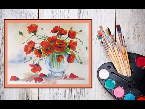 Видео: Уроки рисования! Как нарисовать маки/цветы в вазе гуашью! #Dari_Art