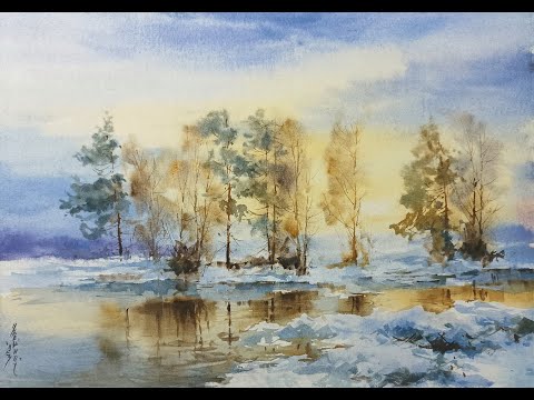 Видео: Winter evening.  Watercolor demo. Зимний вечер. Акварель. Sketch 25