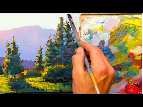 Видео: Как нарисовать светящийся горный пейзаж [Легкий урок рисования]